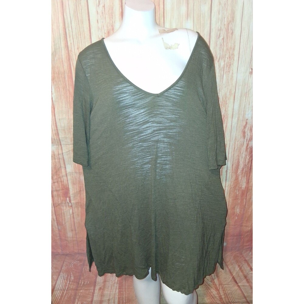 Cable & Gauge Olive Short Sleeve V-neck Tunic Blouse Sz 2X